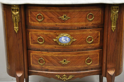 Antique French Louis XV Style Marble Top Bronze Ormolu Bombe Commode Nightstand