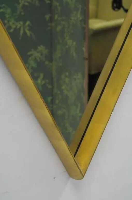 Hollywood Regency Diamond Shaped Deep Wood Frame Gold Leaf Wall Mirrors - Pair