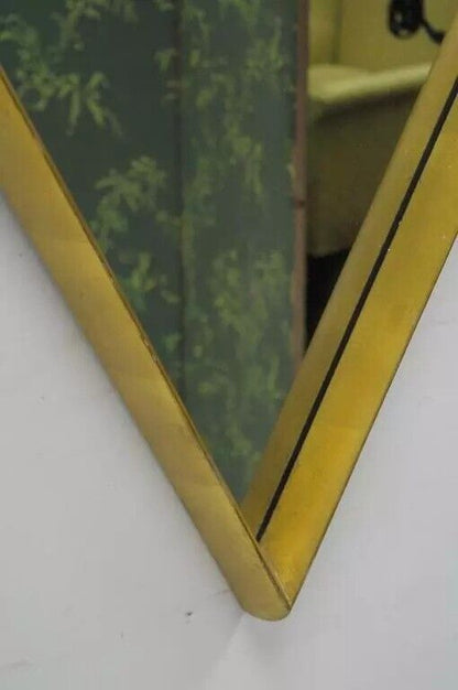 Hollywood Regency Diamond Shaped Deep Wood Frame Gold Leaf Wall Mirrors - Pair