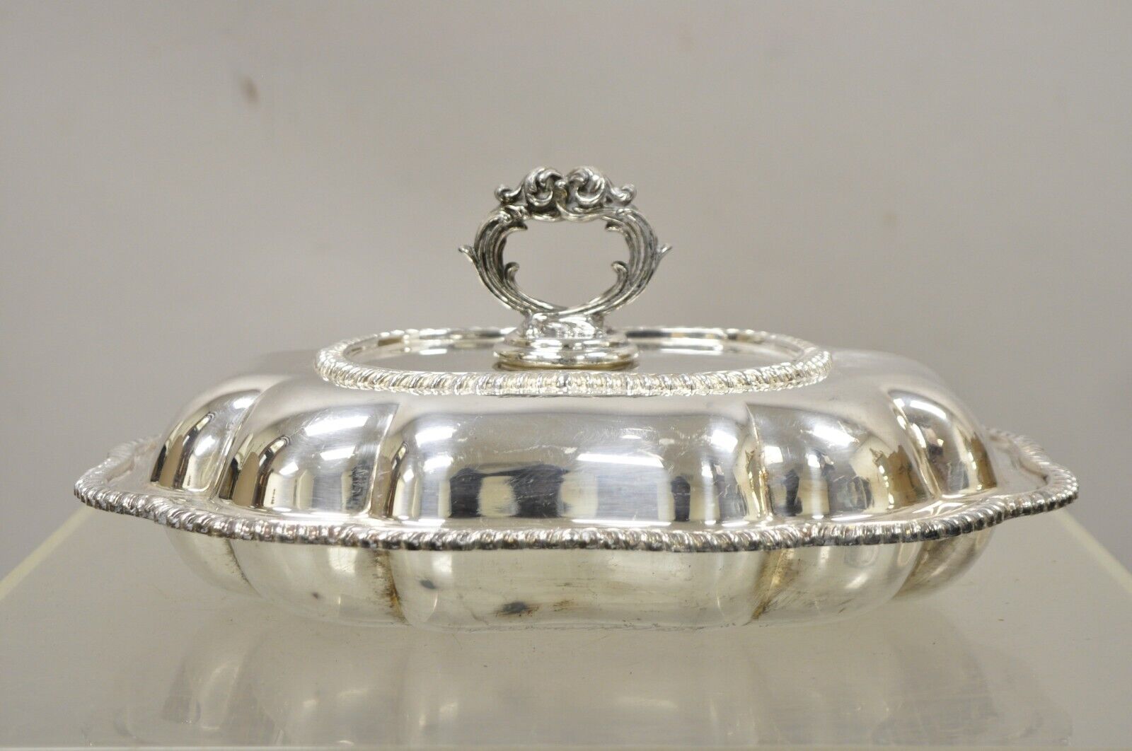 Vintage Regency Style Silver Plated Covered Vegetable Dish Serving Platter