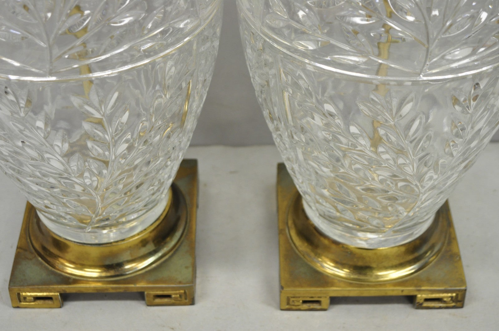 Vintage Chinoiserie Heavy Leaded Glass Wheat Sheaf Ginger Jar Table Lamps, Pair