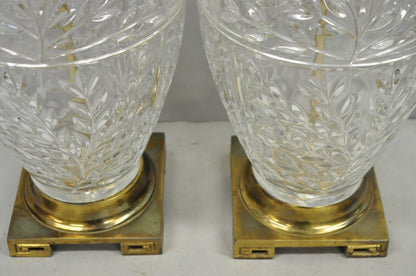 Vintage Chinoiserie Heavy Leaded Glass Wheat Sheaf Ginger Jar Table Lamps, Pair