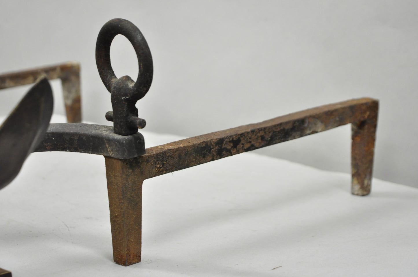 Antique Nautical Figural Ship Anchor Brass Fireplace Andirons w/ Patina - a Pair