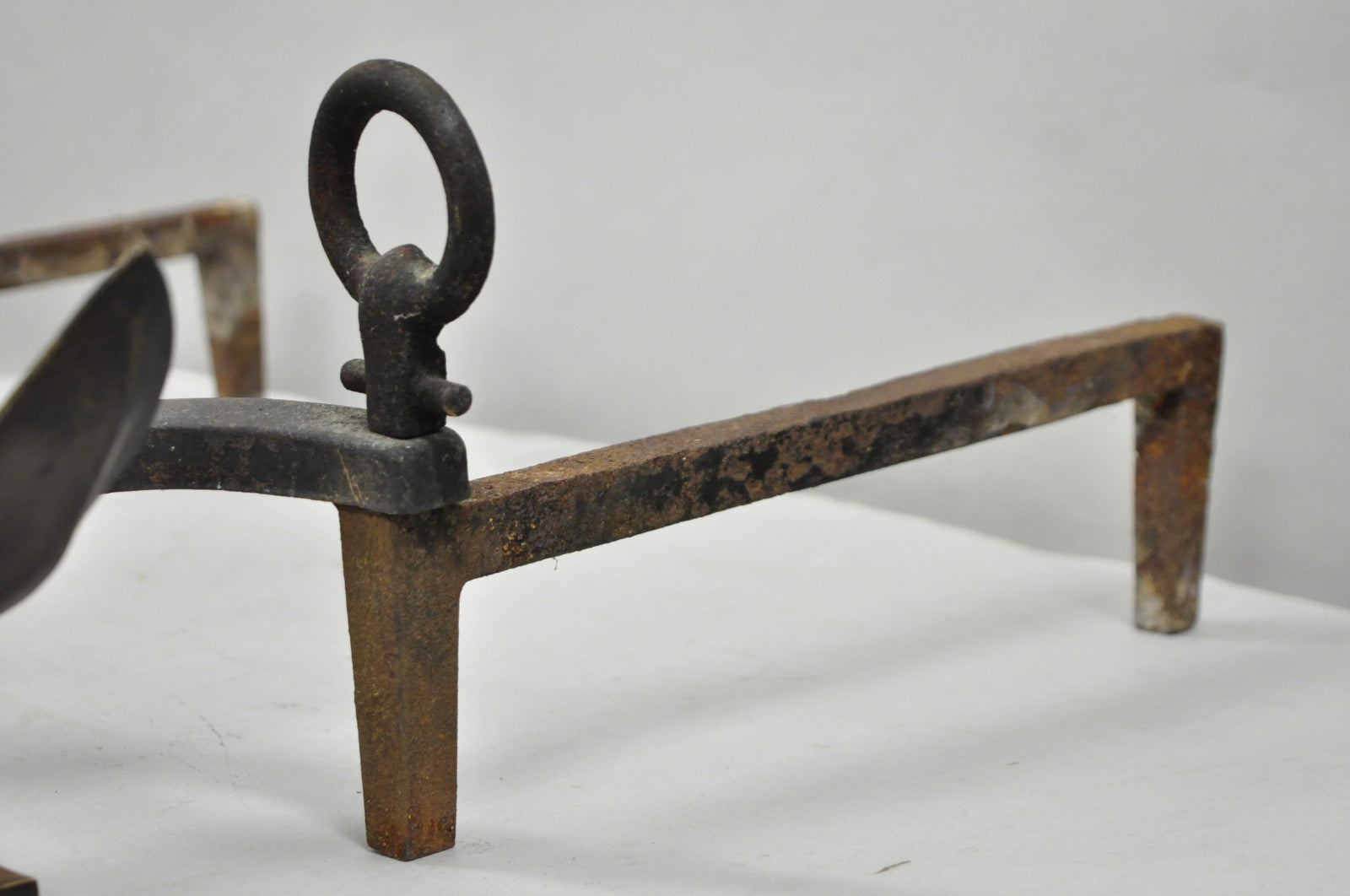 Antique Nautical Figural Ship Anchor Brass Fireplace Andirons w/ Patina - a Pair