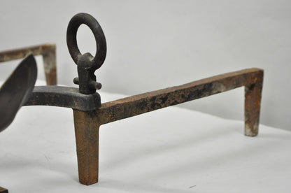 Antique Nautical Figural Ship Anchor Brass Fireplace Andirons w/ Patina - a Pair