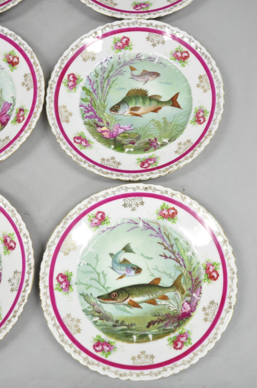 (12) Victoria Carlsbad Austria 8 3/8" Porcelain Fish Plates & Gravy Sauce Boat
