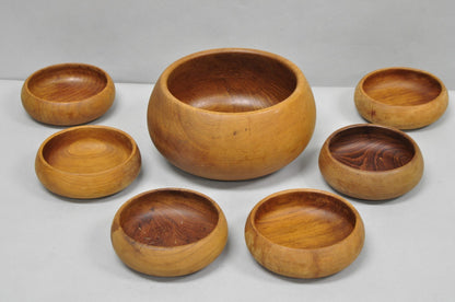Vintage Mid Century Modern Teak Wood Goodwood Benjamin Medwin Salad Bowl Set 7pc