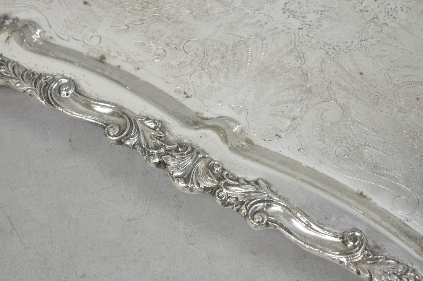 Vintage Sheffield Baroque Silver Plated Long Narrow Serving Platter Bar Tray