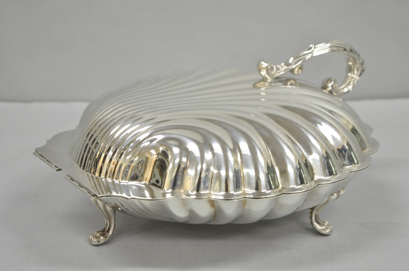 Vintage English Regency Silver Plated Clam Shell Hinged Serving Platter Dish