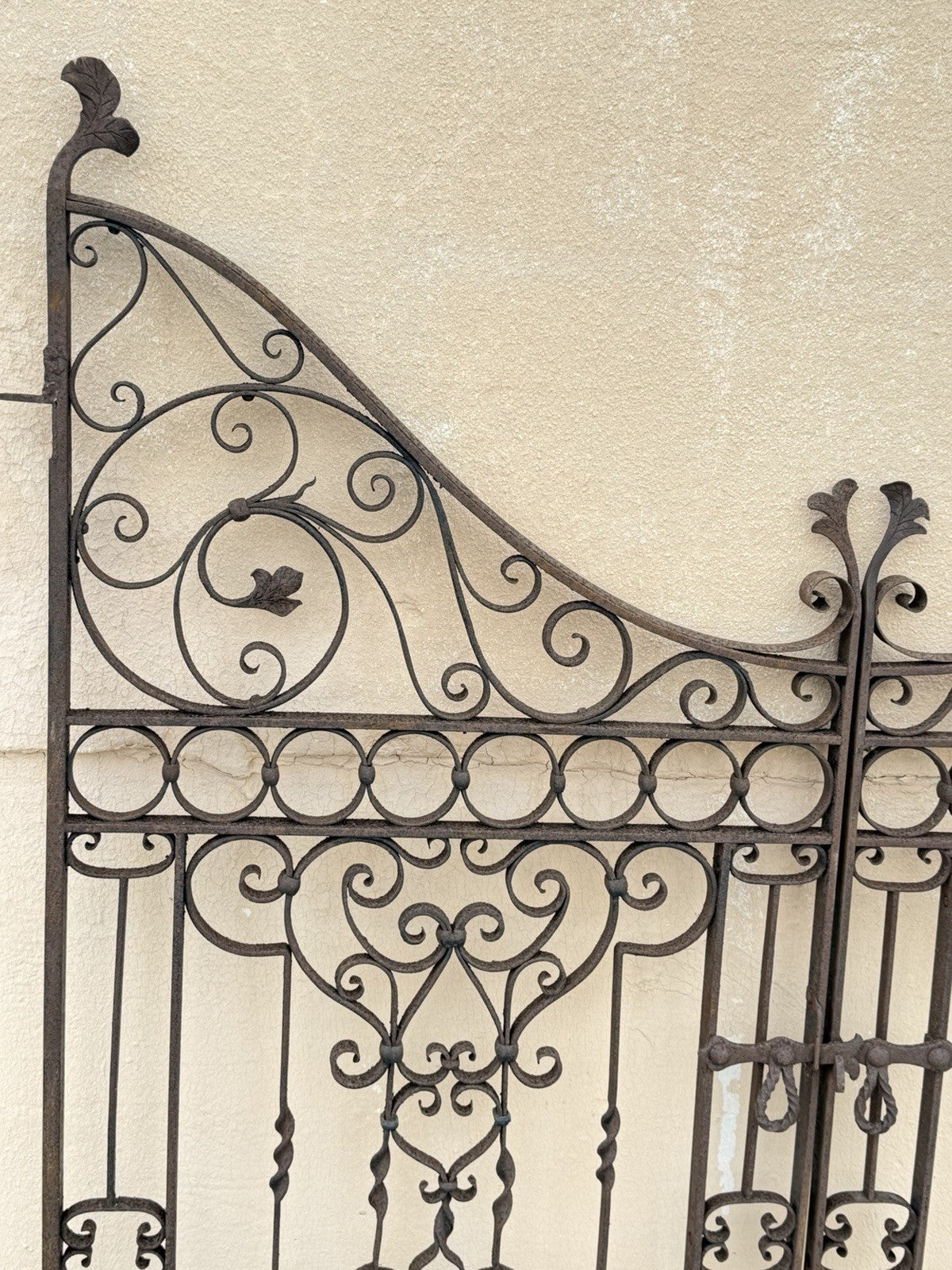 Antique Spanish Renaissance Scrolling Wrought Iron 57 x 47 Garden Entry Gate Set