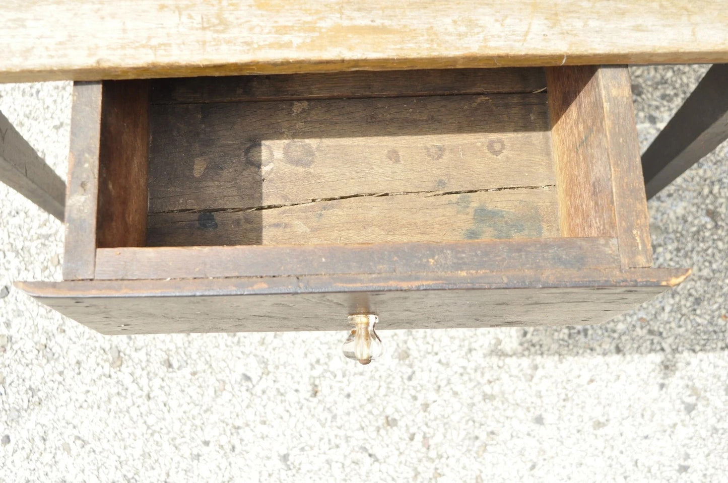 Antique French Country Primitive Black Distress Painted 1 Drawer Desk Work Table