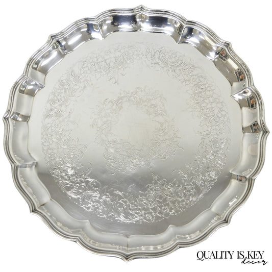 Vintage International Silver Co Large Round Silver Plated Footed Serving Tray