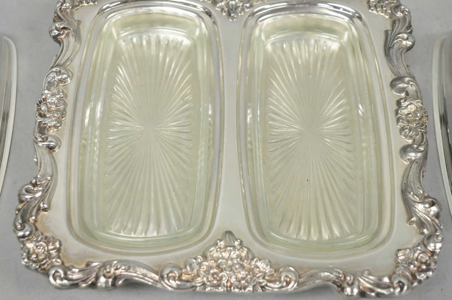 Vintage Poole Lancaster Rose Victorian Silver Plated Twin Double Butter Dish