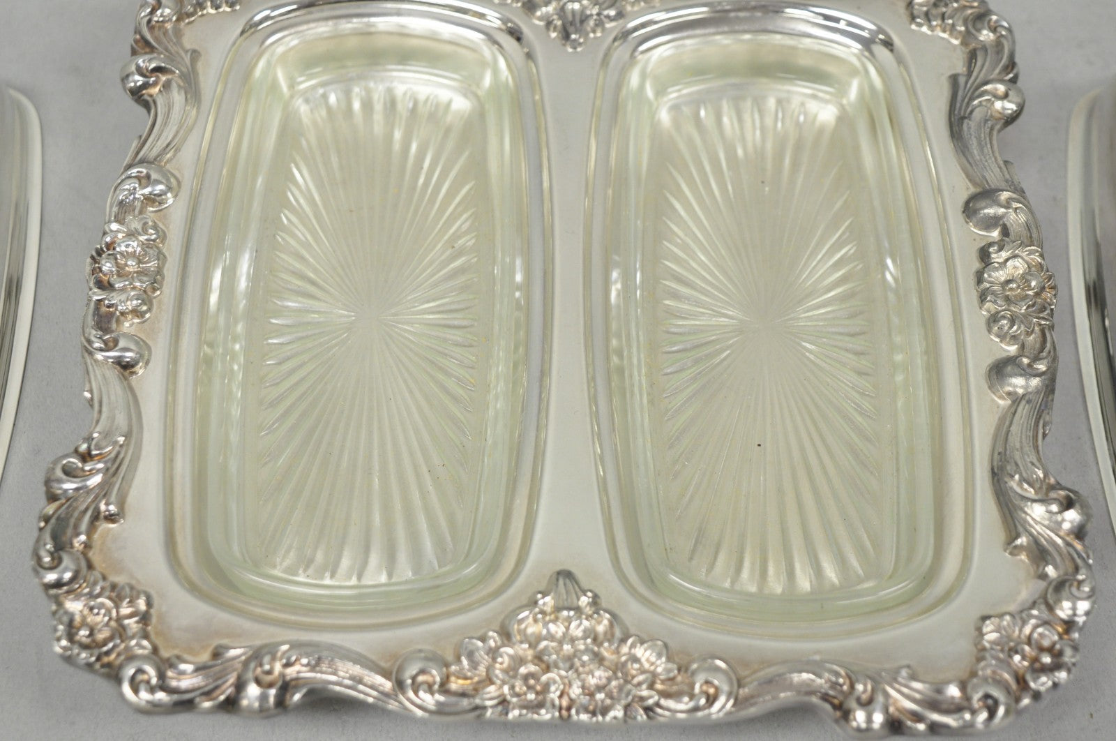 Vintage Poole Lancaster Rose Victorian Silver Plated Twin Double Butter Dish