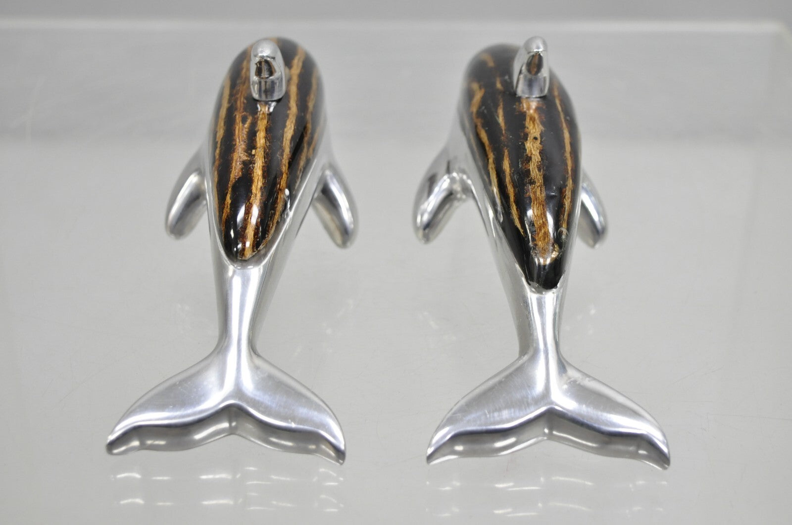 Atlantis Paradise Island Metal & Faux Tortoiseshell 8" Dolphin Sculpture - Pair