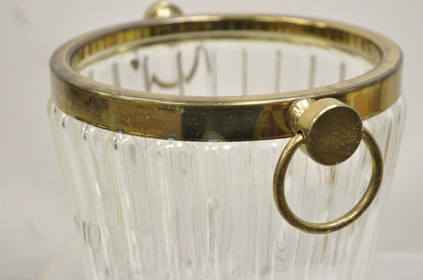 Vintage Hollywood Regency Brass & Glass Champagne Wine Chiller Ice Bucket