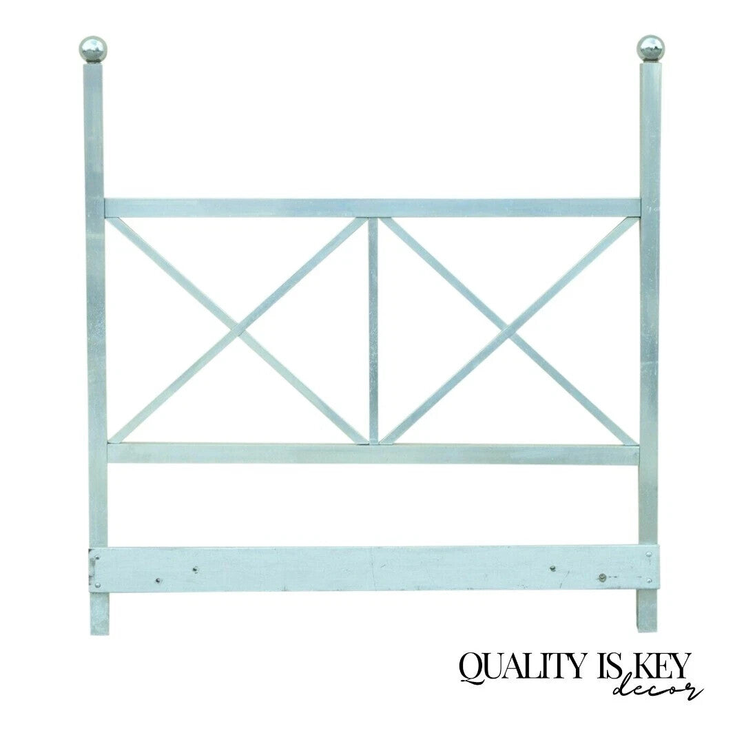 Mid Century Modern Aluminum Metal Finial Post X-Frame Queen Size Bed Headboard