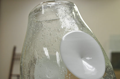 Vintage Mid Century Italian Modern Pulegoso Bubble Glass White Dimple 14" Vase