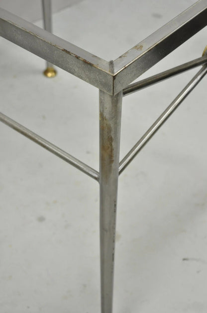 Italian Directoire Maison Jansen Style Brushed Steel & Brass End Tables - a Pair