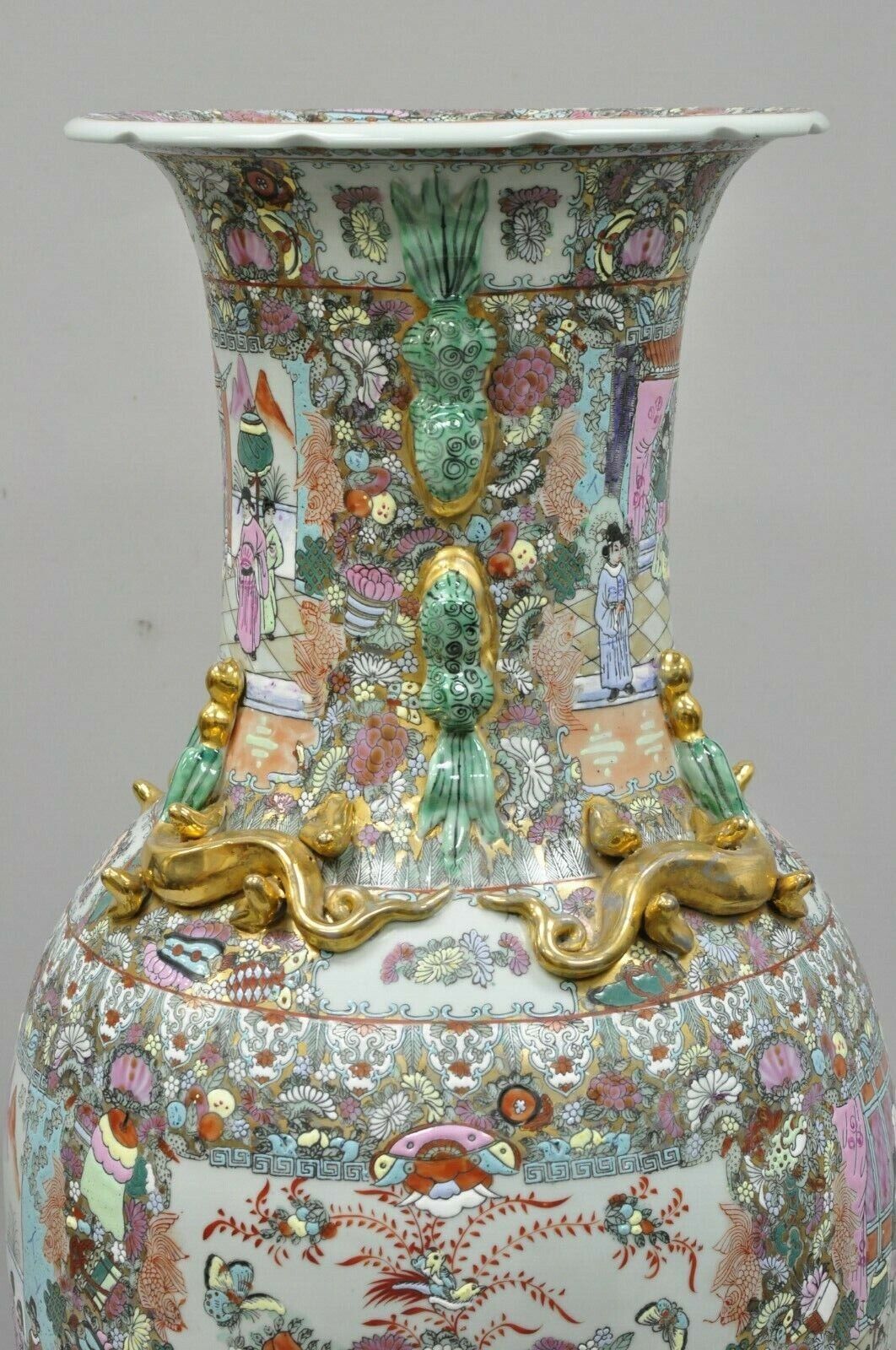 Vintage Rose Medallion Large 44" Tall Chinese Export Porcelain Palace Urn Vase