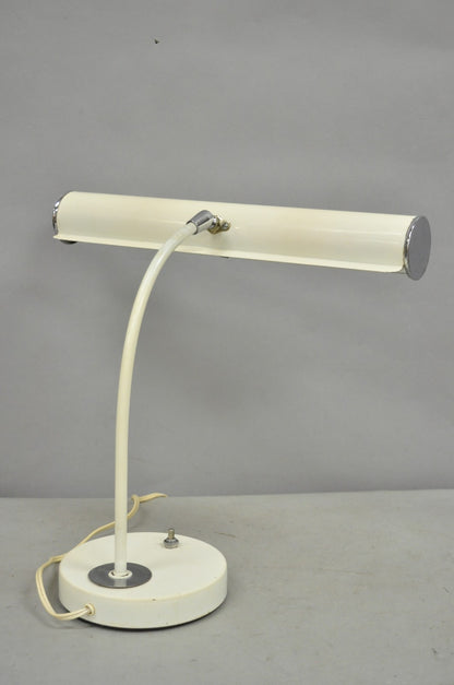 Vintage Mid Century Modern White Enamel Metal Arch Desk Lamp w/ Chrome Accents