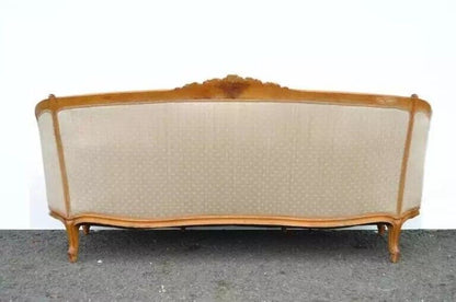 Antique French Louis XV Style Carved Walnut Gold Upholstered Sofa Canape
