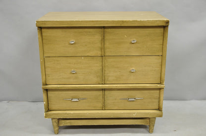 Vintage Mid Century Modern Blonde Wood 3 Drawer Dresser Commode Chest Nightstand