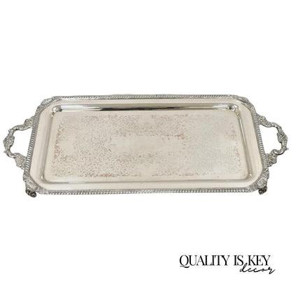 Vintage English Victorian Silver Plated Twin Handle Serving Platter Bar Tray
