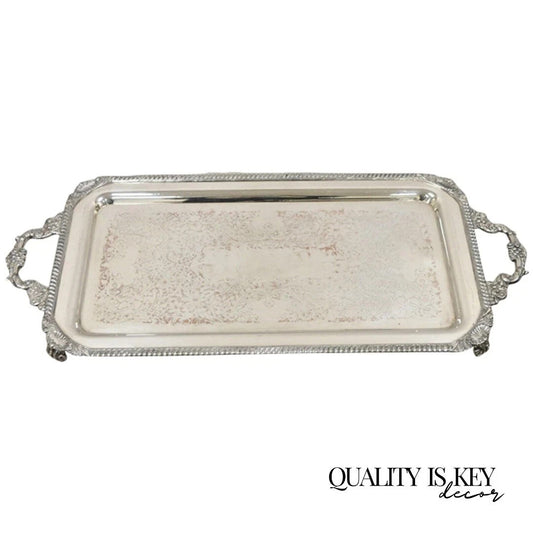 Vintage English Victorian Silver Plated Twin Handle Serving Platter Bar Tray