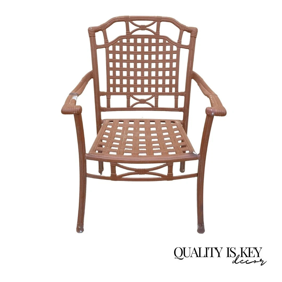 Cast Aluminum Basket Weave Lattice Rattan Metal Patio Outdoor Arm Chair