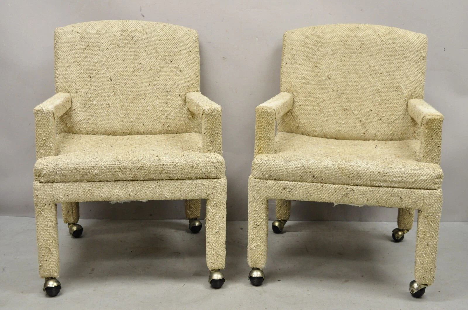 Vintage Bassett Mid Century Modern Upholstered Parson Style Lounge Chairs - Pair