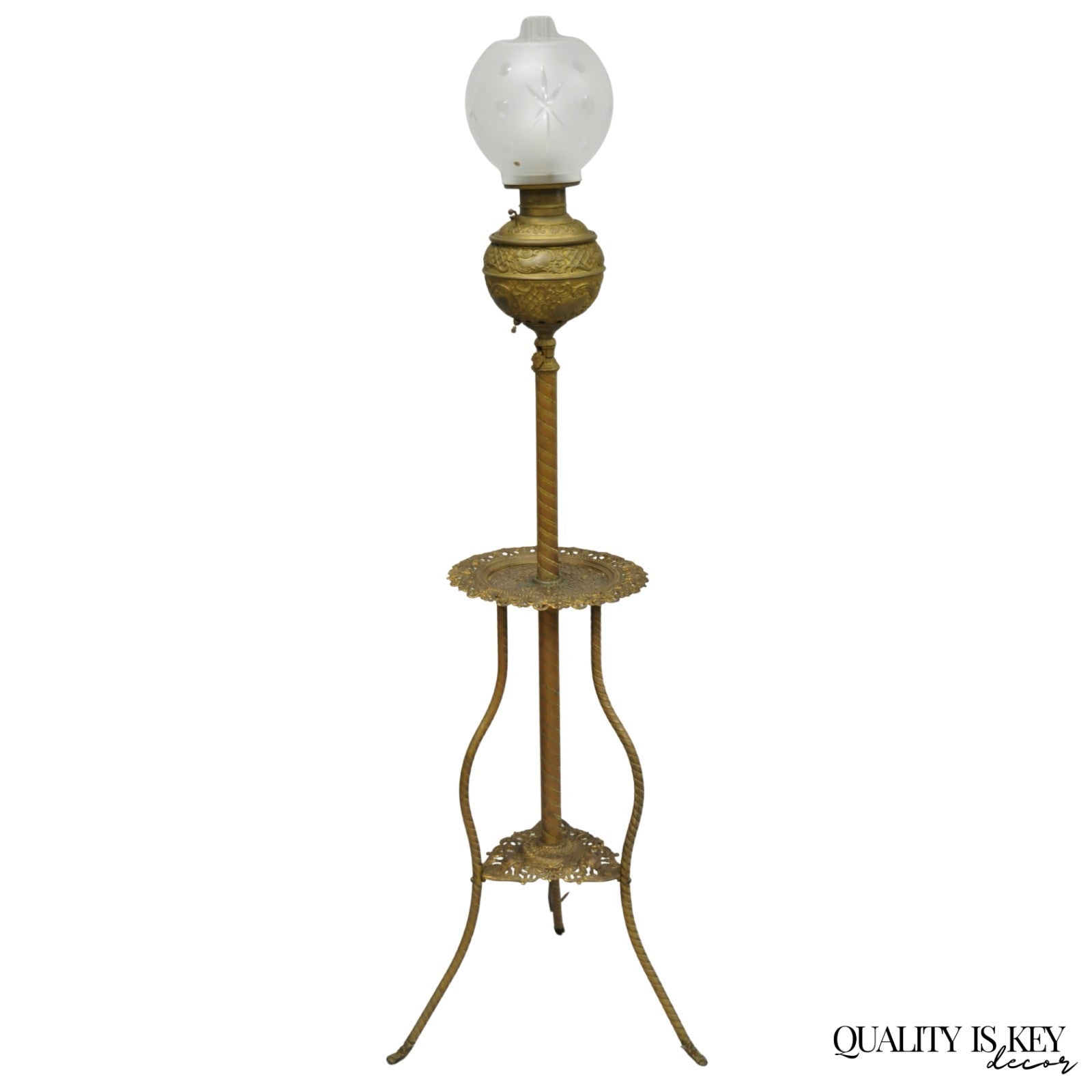 Antique Victorian Ornate Brass Converted Oil Lamp Piano Parlor Table Floor Lamp