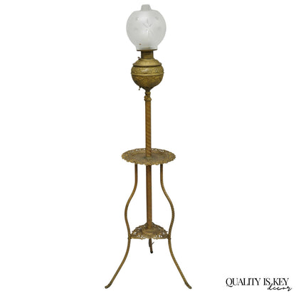 Antique Victorian Ornate Brass Converted Oil Lamp Piano Parlor Table Floor Lamp