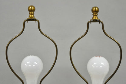 Vintage Italian Neoclassical White Milk Glass Empire Column Table Lamps - a Pair