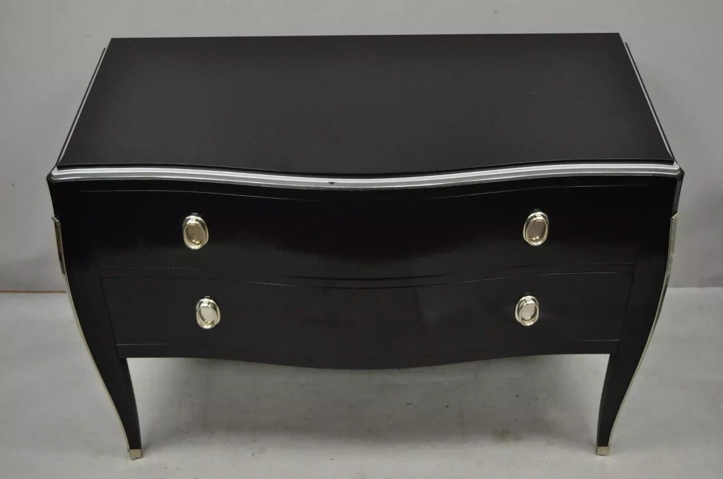 Zichele Italy Contemporary Black Lacquer Bombe Commode 2 Drawer Dresser Chest