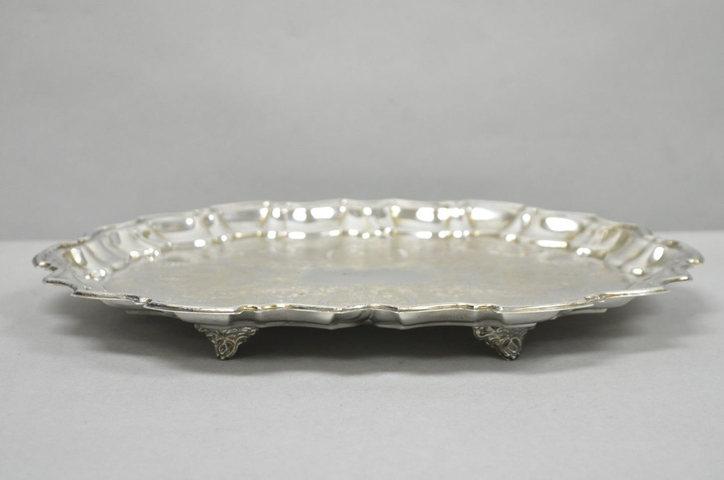Vintage Kent Silversmiths Scalloped Silver Plated Serving Tray Trinket Dish