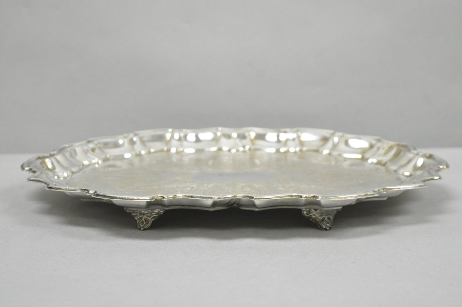 Vintage Kent Silversmiths Scalloped Silver Plated Serving Tray Trinket Dish