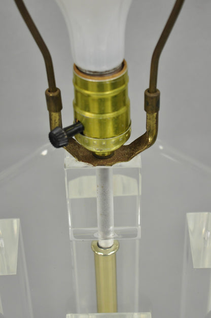 Vintage Mid Century Modern Clear Lucite & Brass Sculptural Modernist Table Lamp