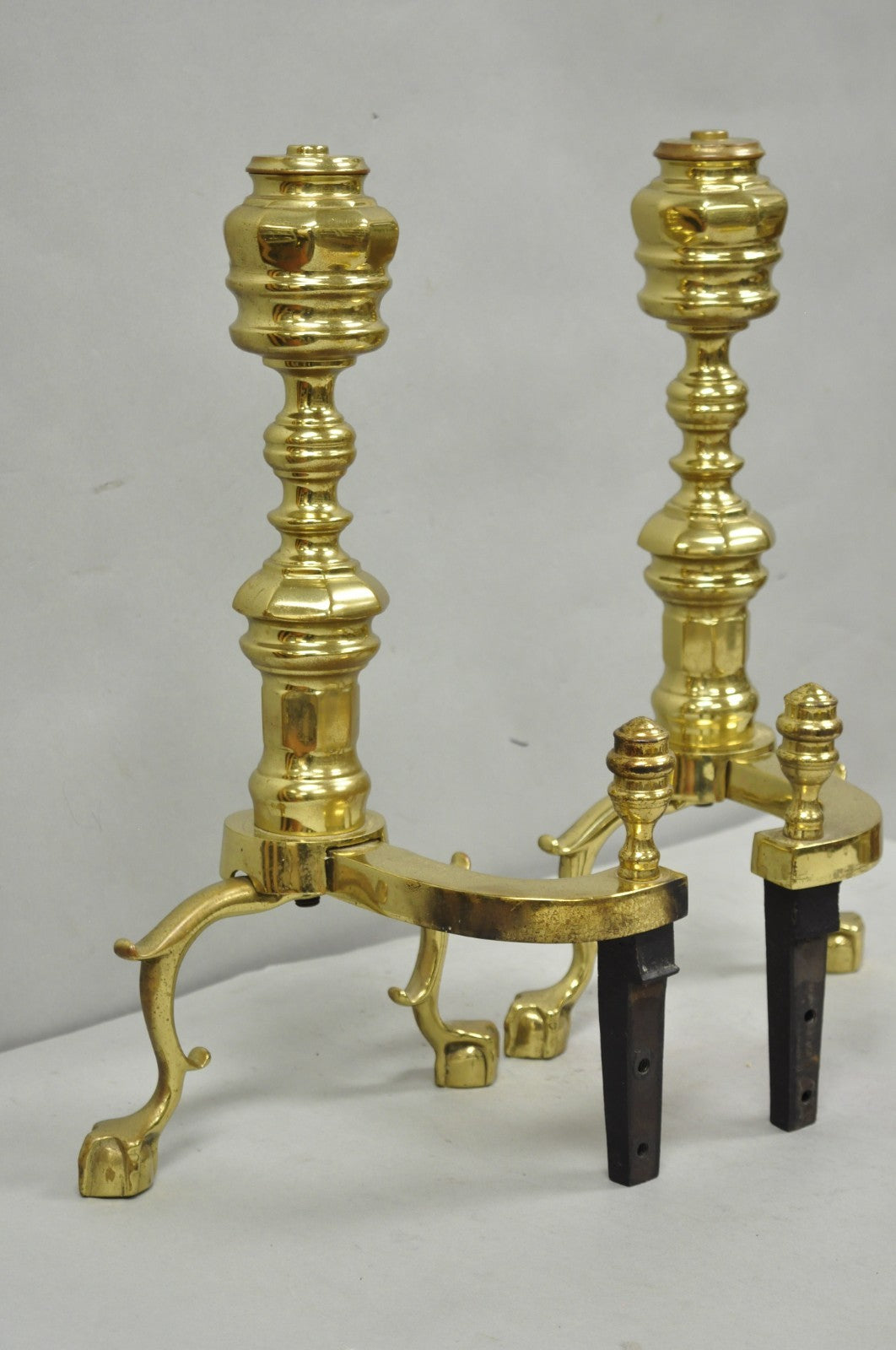 The Harvin Co Vintage Brass Federal Style Branch Foot Fireplace Andirons - Pair