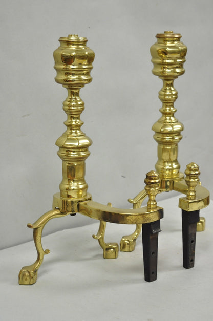 The Harvin Co Vintage Brass Federal Style Branch Foot Fireplace Andirons - Pair