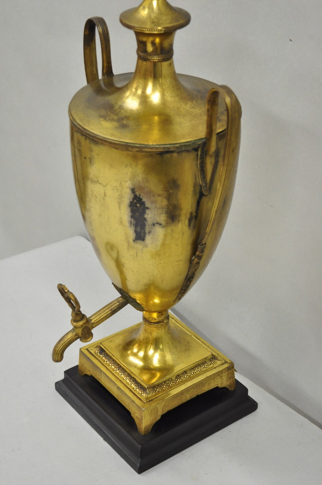 Antique French Empire Neoclassical Patinated Brass Large Samovar Urn Table Lamp