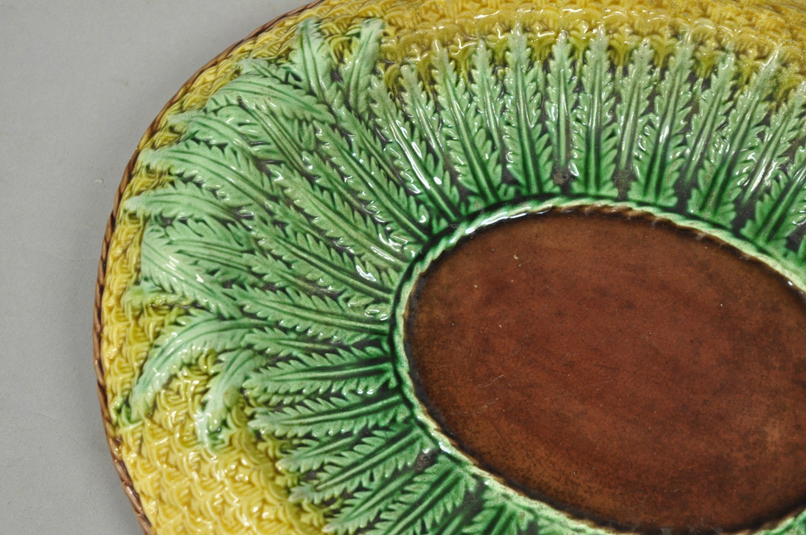 Antique Majolica Wheat Pineapple Glazed Ceramic Pottery Bread Platter Plate Dish