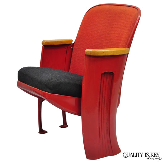 Antique Art Deco Red Painted Authentic Upholstered Movie Theater Chair
