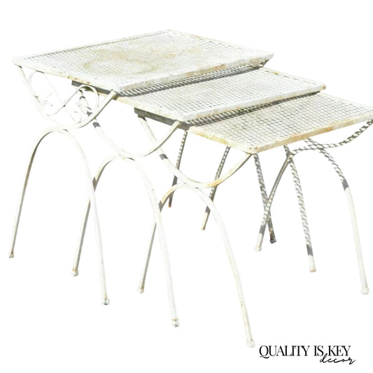 Vintage Salterini Ivy Vine Wrought Iron Nesting Patio Side Tables - 3 Pc Set
