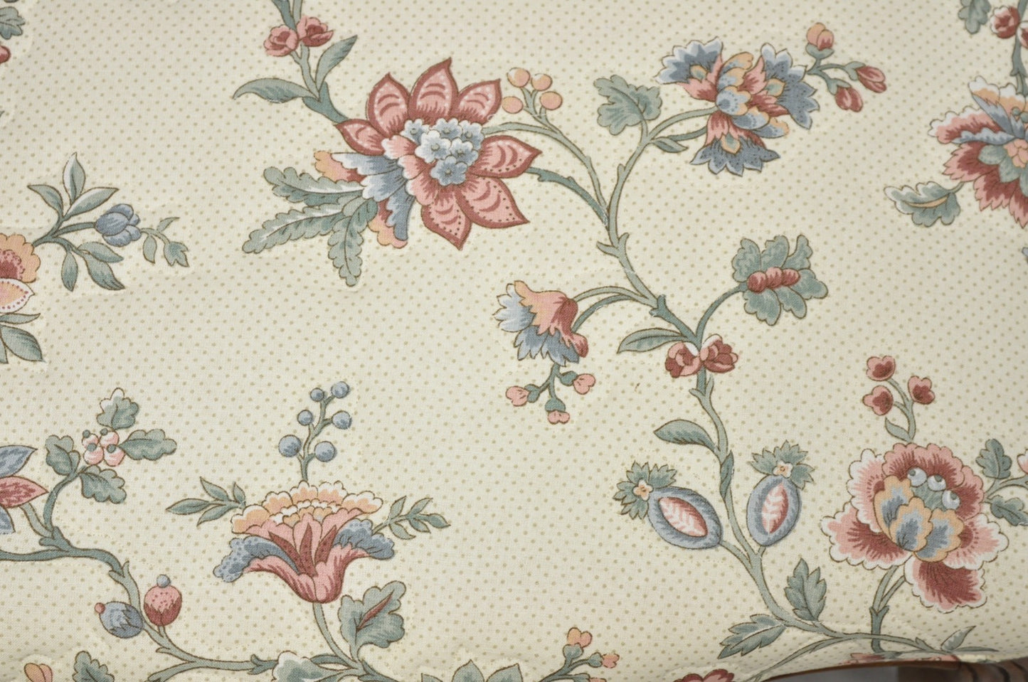 Vintage French Country Louis XV Carved Walnut Pink Floral Footstool Ottoman