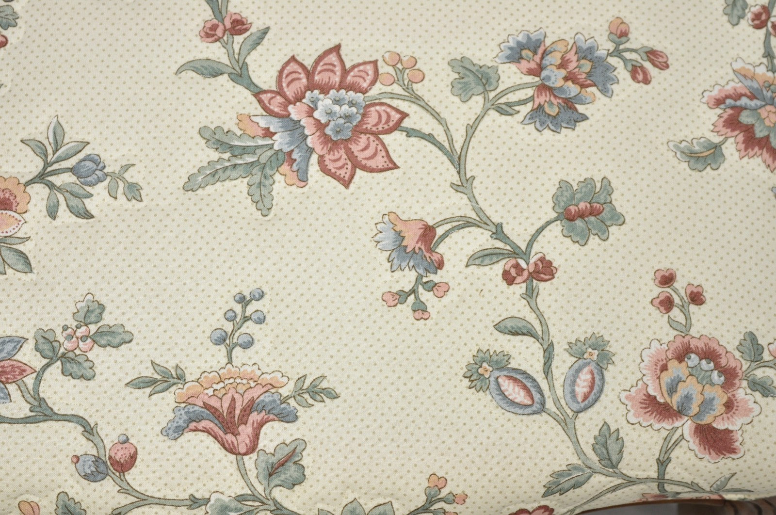 Vintage French Country Louis XV Carved Walnut Pink Floral Footstool Ottoman