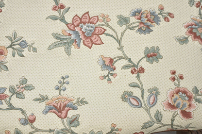 Vintage French Country Louis XV Carved Walnut Pink Floral Footstool Ottoman