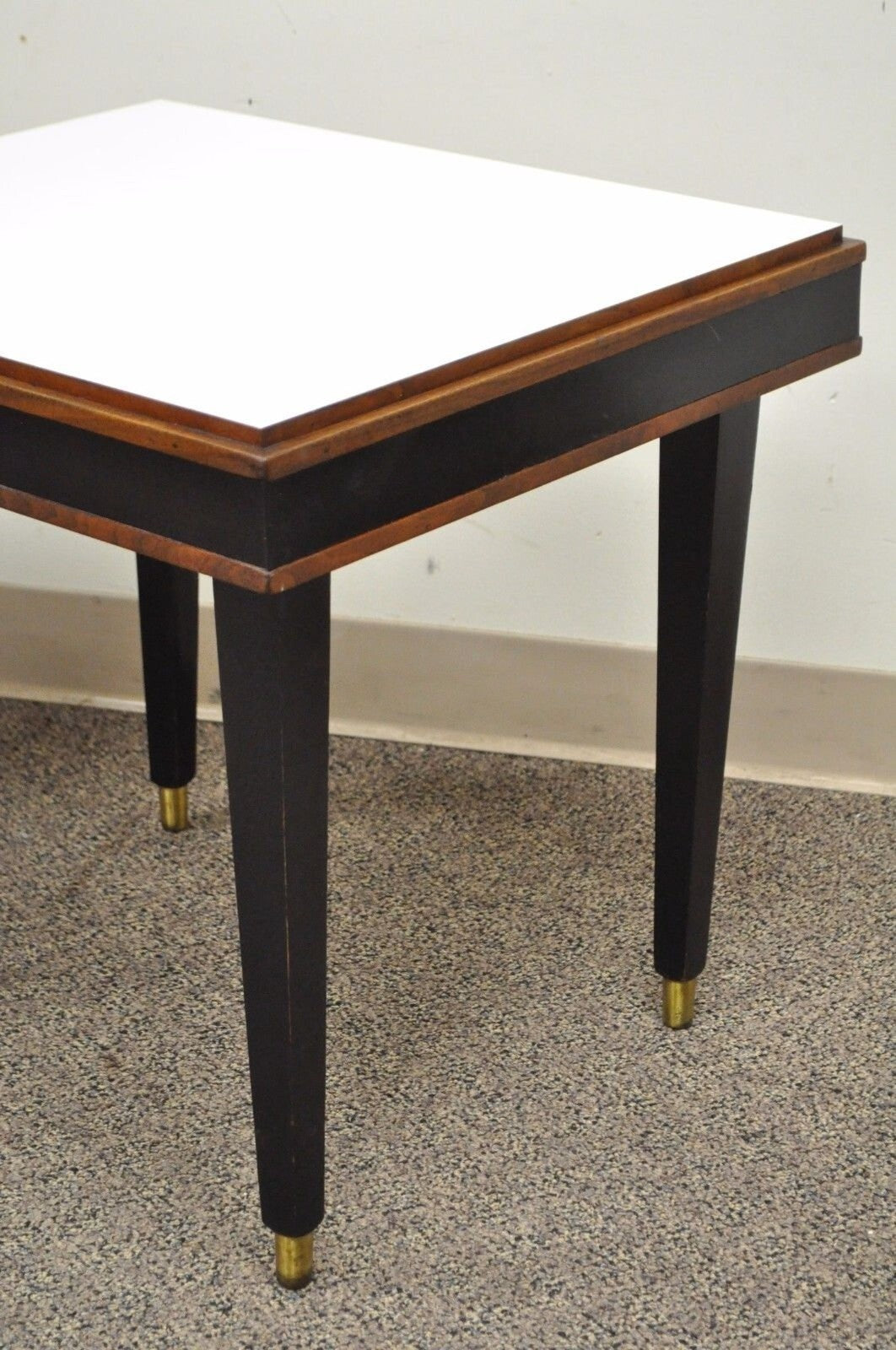 Vintage Mid Century Modern Black & White Rectangular Laminate End Tables - Pair