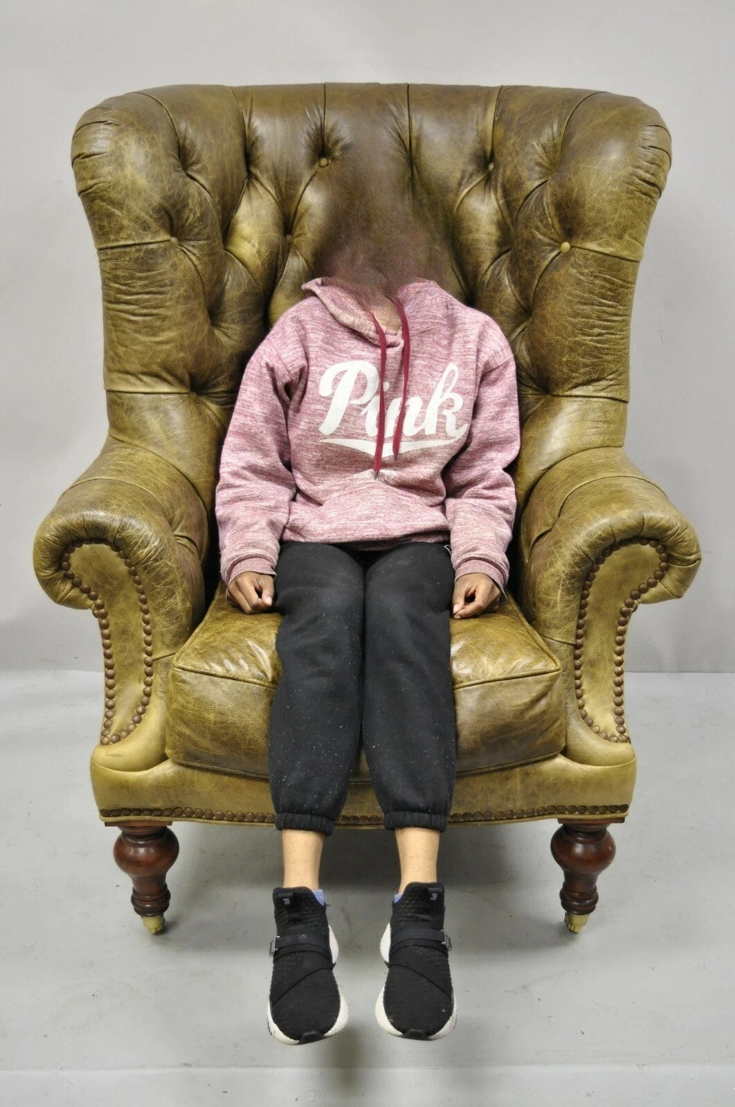 Lillian August Brown Green Leather Chesterfield Club Lounge Chair & Ottoman