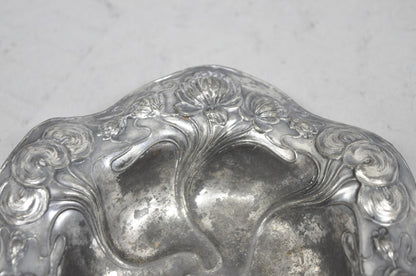 Antique Homan Silver Plated Art Nouveau Round Scalloped Floral Repousse Nut Dish